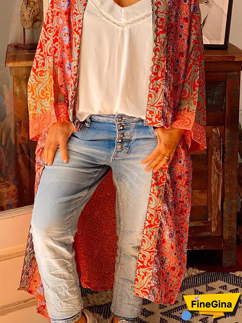 Plus size Boho Printed Cardigan Casual Cardigan