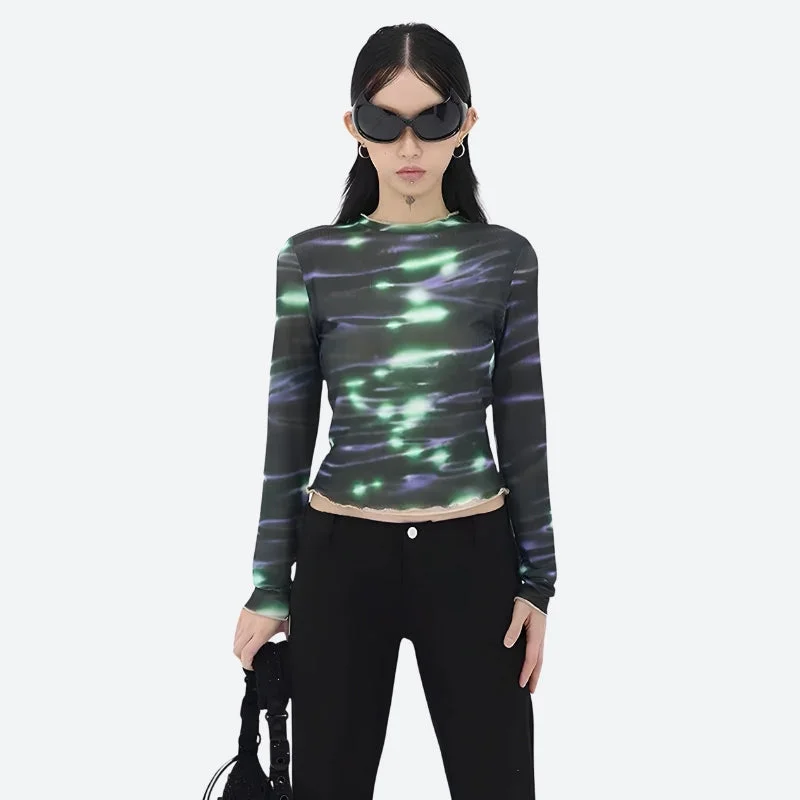 Brownm Green Lights Mesh Top