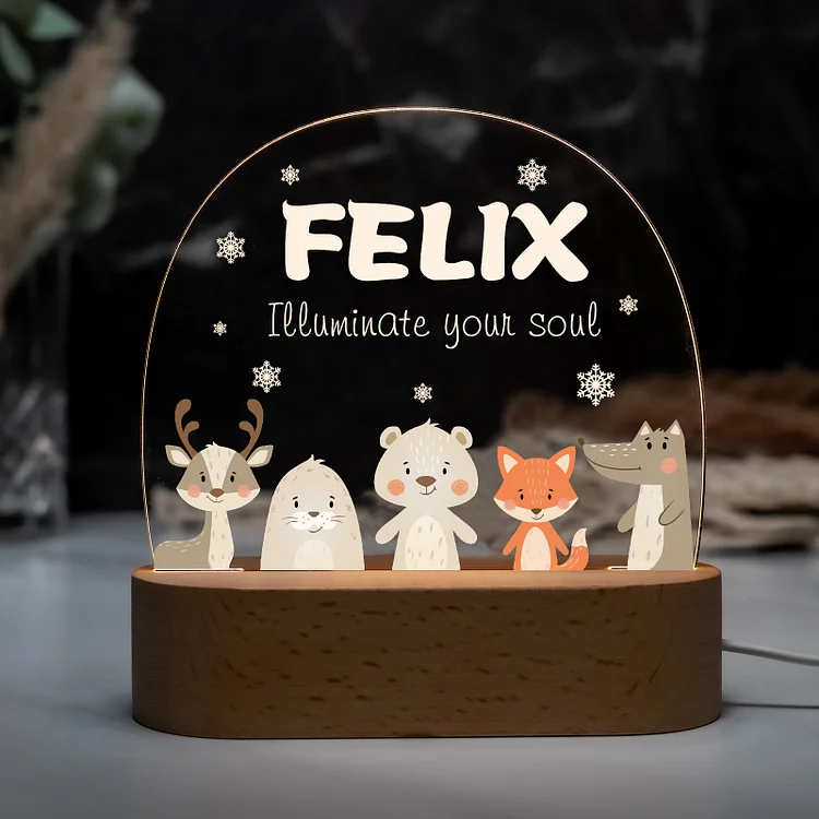 Personalized Snow Animal Night Light Custom Name LED Lamp Baby Gift