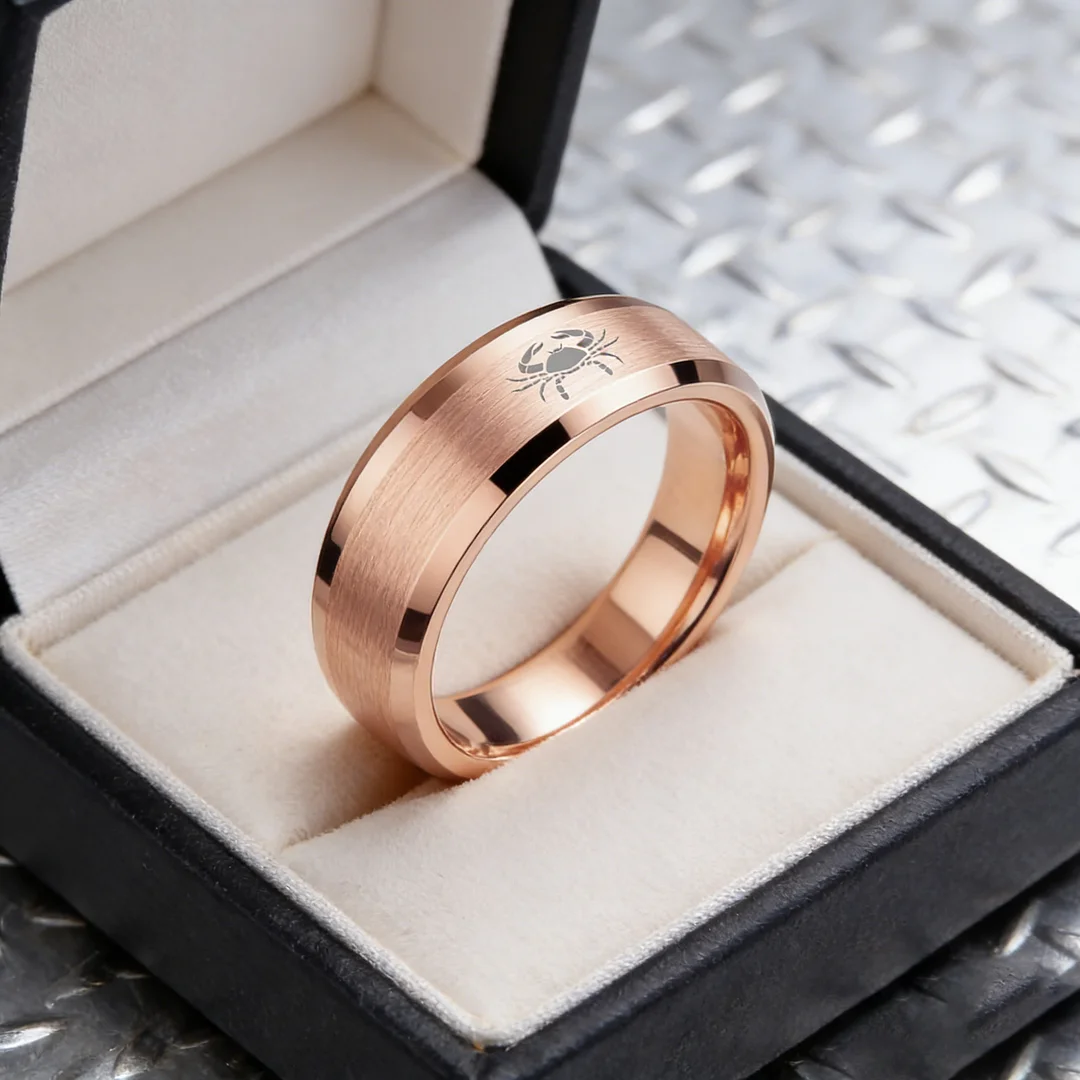 Rose Gold Cancer Tungsten Wedding Rings Beveled Edges Rose Gold Laser Etched Couple Tungsten Carbide Band 4MM 6MM 8MM Width