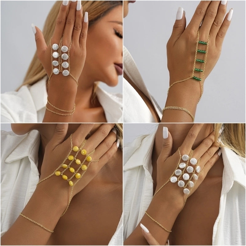 Cute Sweet Minimalist Asymmetrical Imitation Pearl Alloy Natural Stone Bracelets