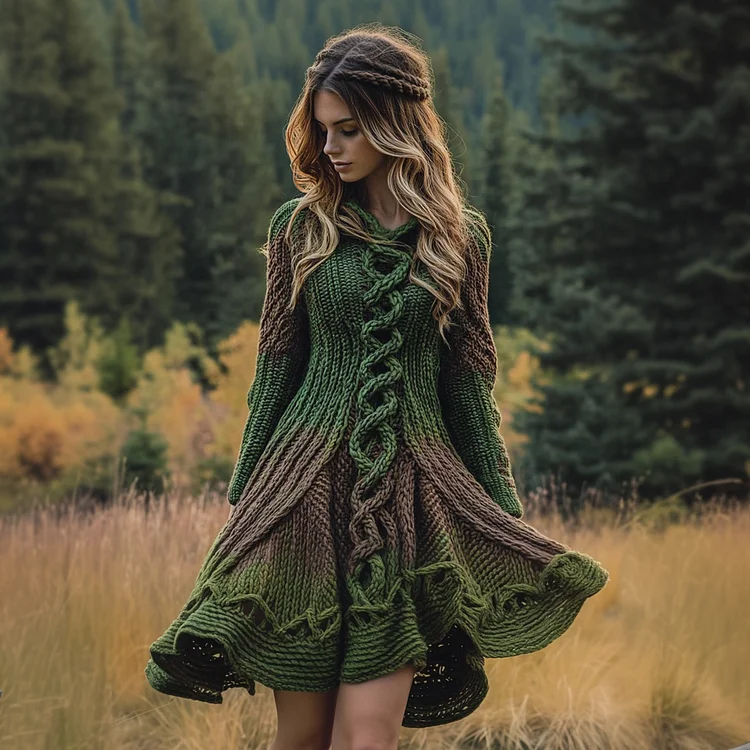 Utbros Women's Celtic Knot Gradient Jacquard Sweater Dress