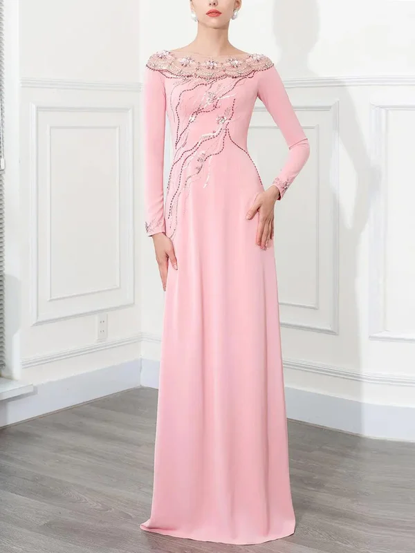 Luxury Boat Neck Beaded Evening Gown