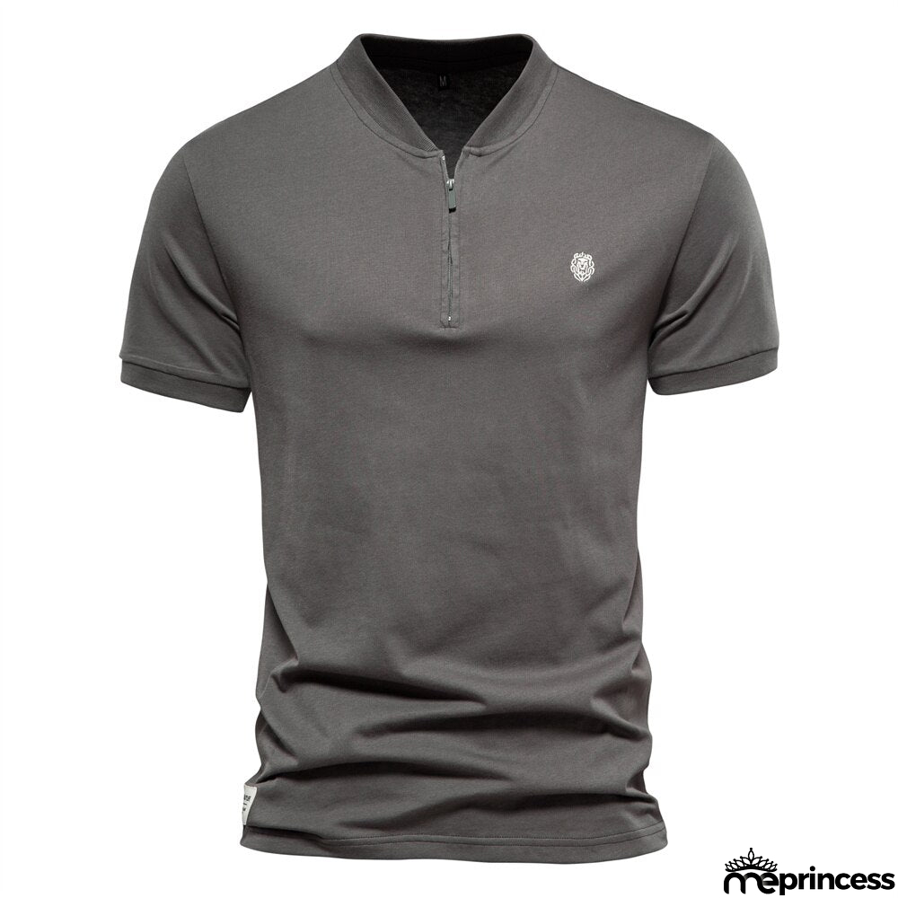 Men's Cotton V-Neck Short Sleeves Solid Pattern Trendy T-Shirt