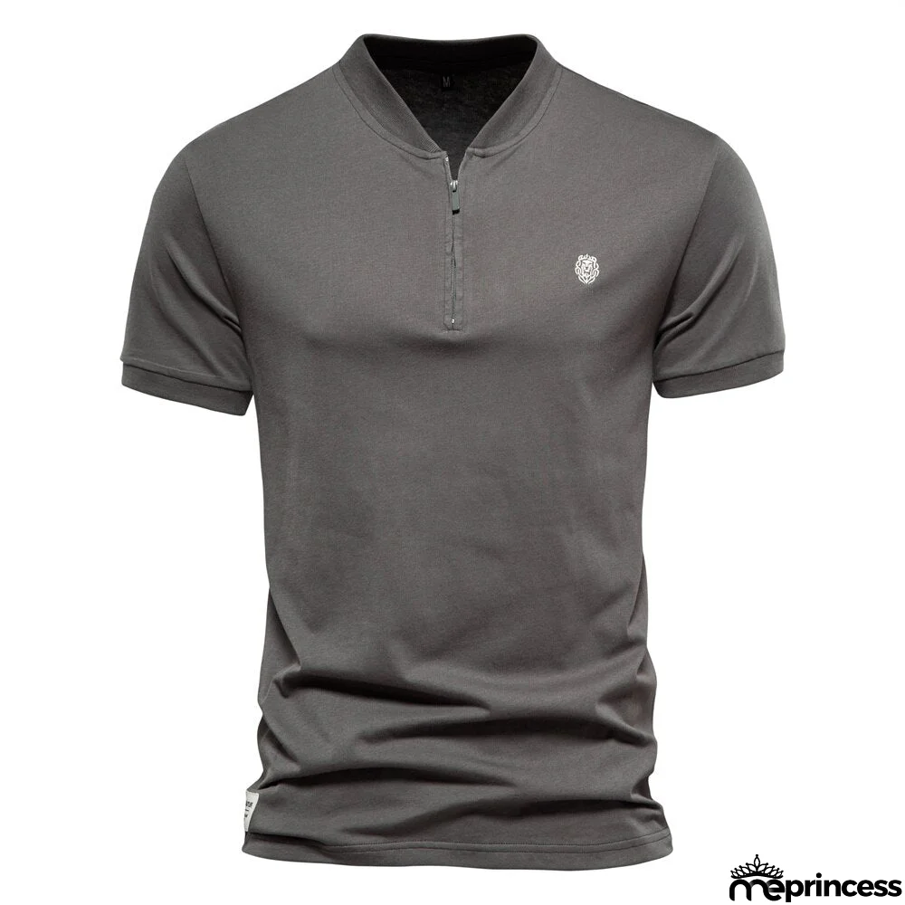 Men's Cotton V-Neck Short Sleeves Solid Pattern Trendy T-Shirt