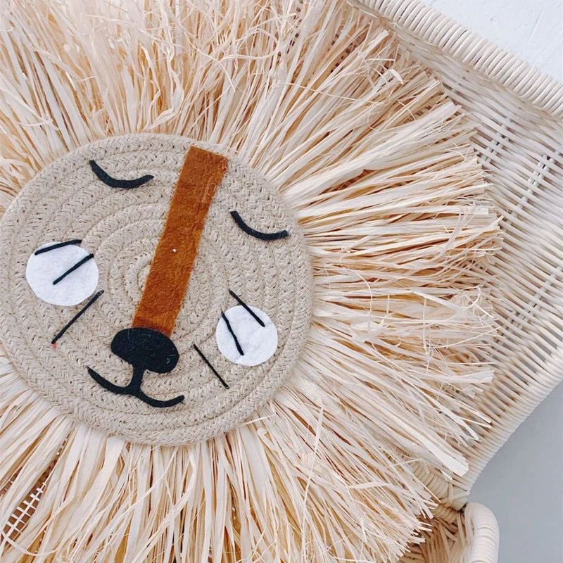 INS Noridc Hand Woven Straw Lion Tiger Wall Hanging Decor Cartoon Animal Ornaments For Baby Bed Kids Room Decoration Photo Props