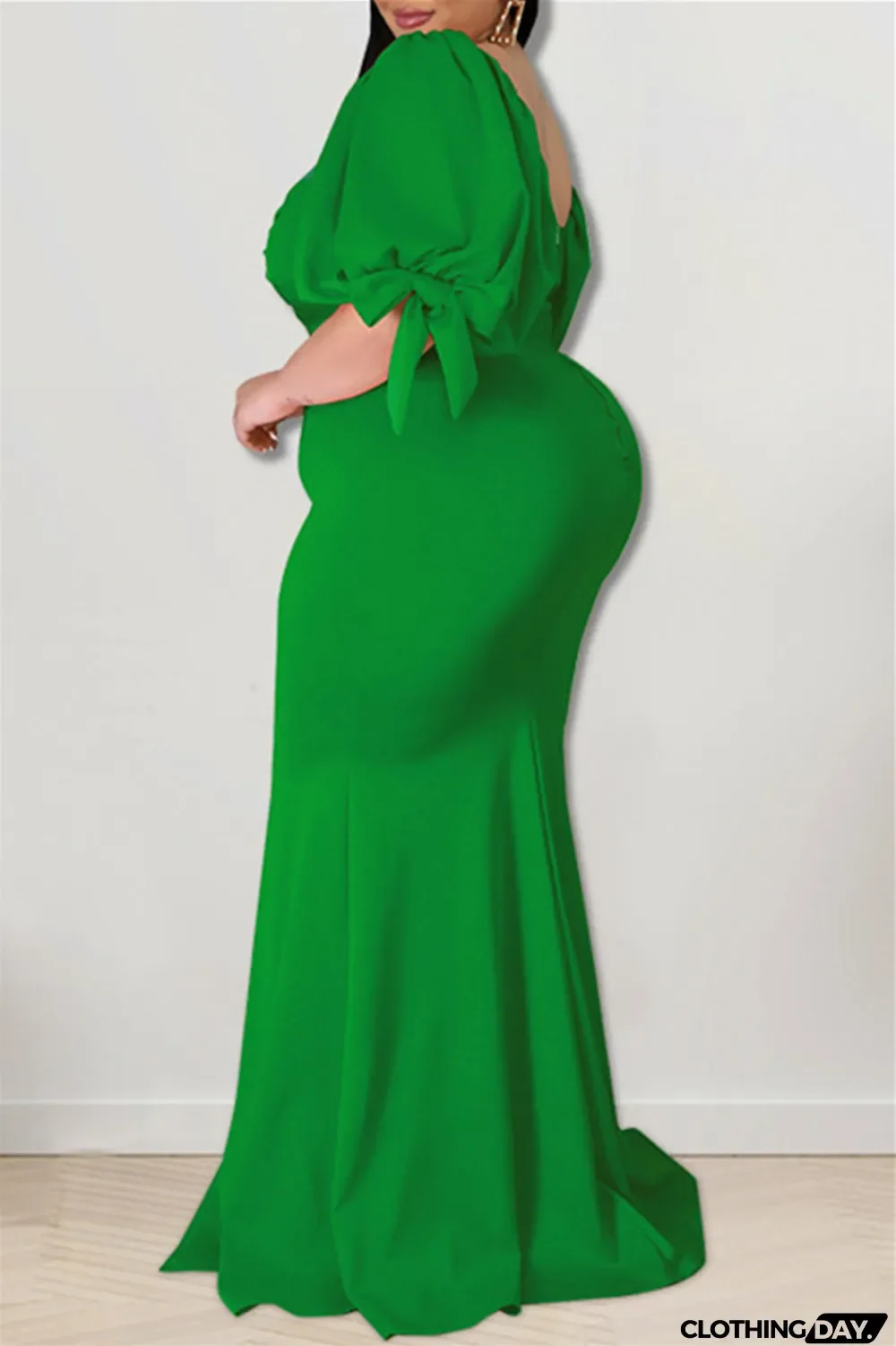 Yellow Fashion Sexy Plus Size Solid Backless Slit Square Collar Evening Dress