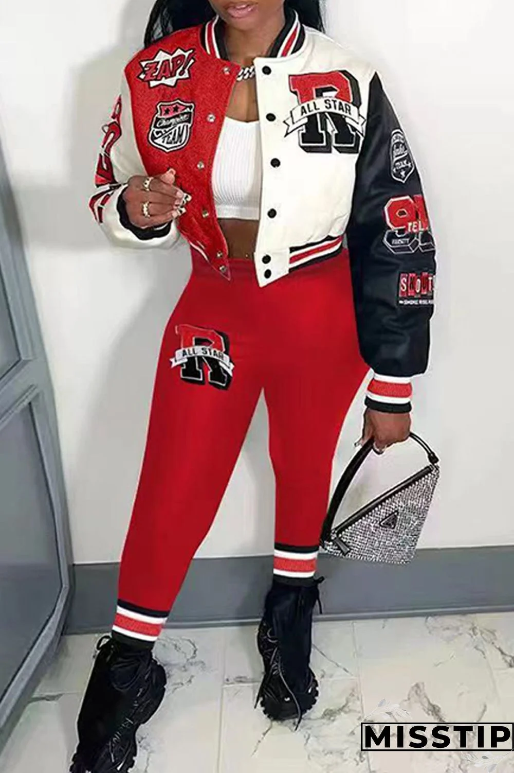 Green Casual Letter Print Patchwork Cardigan O Neck Long Sleeve Two Pieces