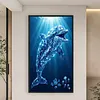 Crystal Blue Dolphin Full 11CT DIY Stamped Needlework Embroidery Kit Large Size 15.74x27.56inch Embroidery Needlepoint Starter Kits Cross Stitch Art and Crafts Kits for Beginners Home Decor