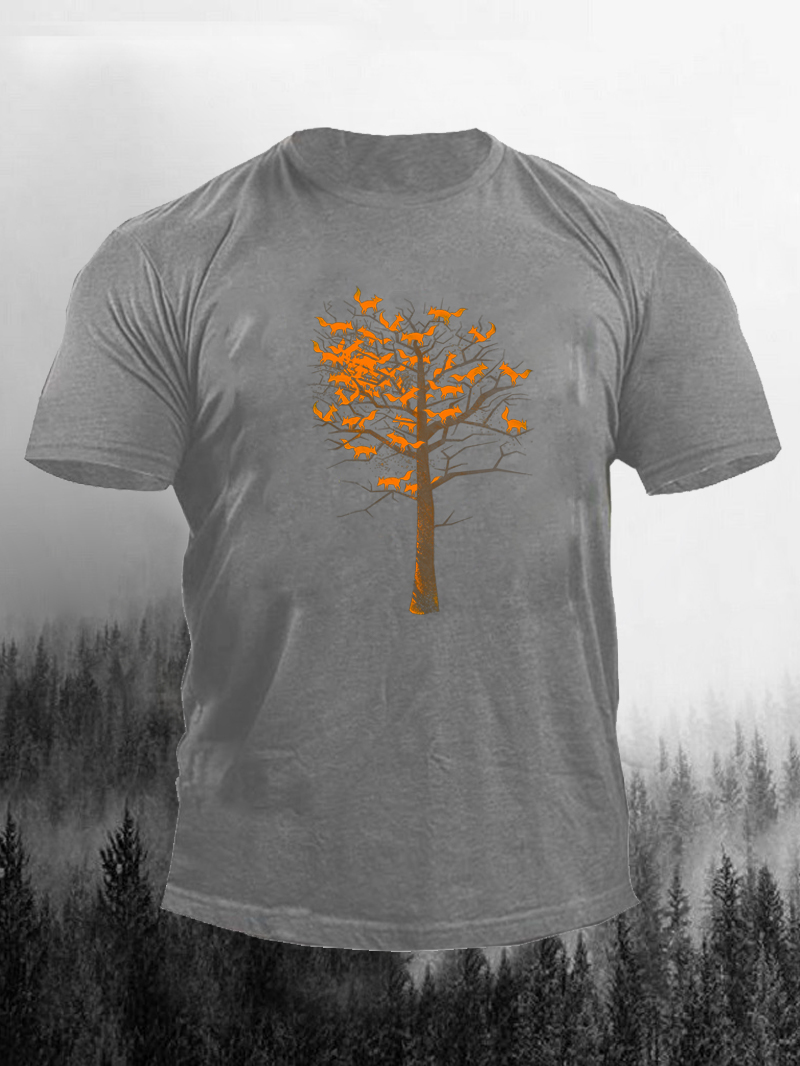 Men's Short-sleeve T-shirt With Tree Of Fox Printed 