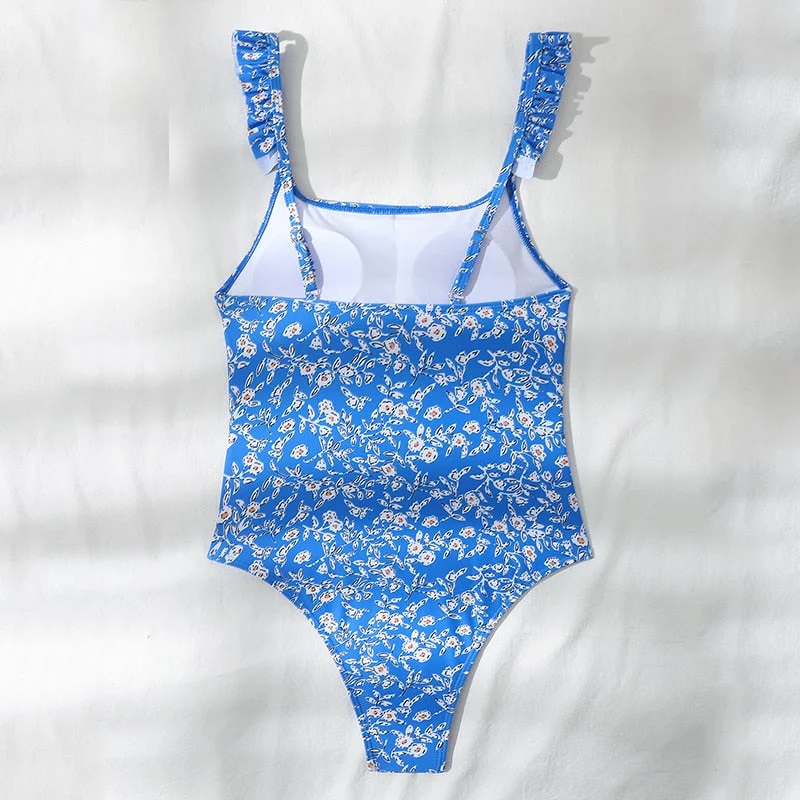 Peachtan Floral print one piece swimsuit women Ruffle swimwear women 2021 Vintage monokini Sports bathing suit bodysuit summer