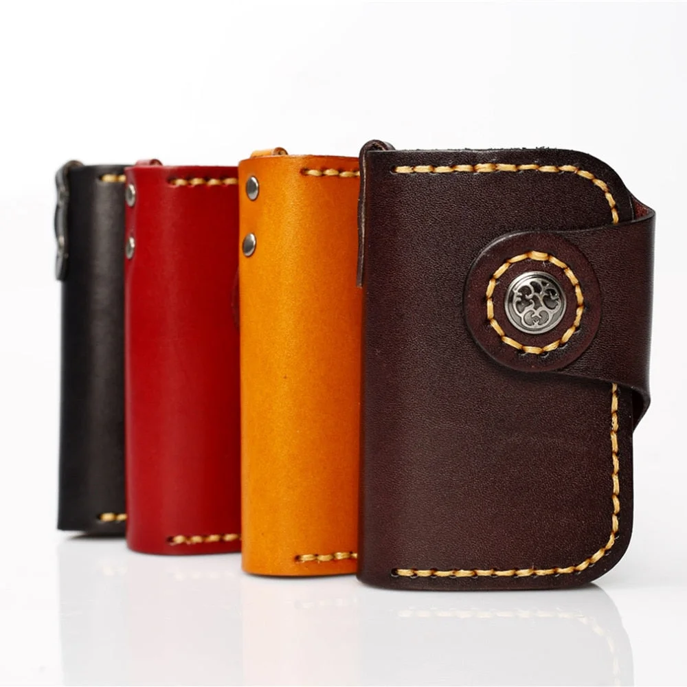 Men Women Tanned Leather Car Key Holder Organizer Women Keychain Covers Hasp Handmade Key Wallets Japanese-style Keychain Bag