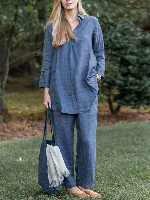 Cotton and linen comfort shirt minimalist women's sets