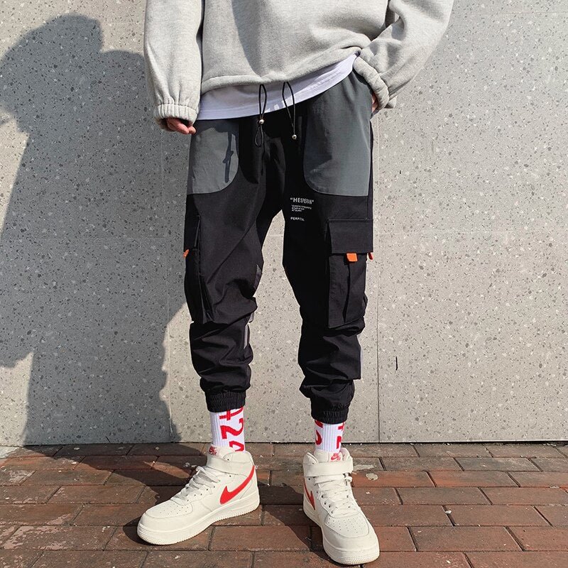 Woherb Fashion Men's Joggers Pants Color Blocking Cargo Multi-pocket Trousers Spring Summer Tapered Thin Sweatpants Techwear Clothing