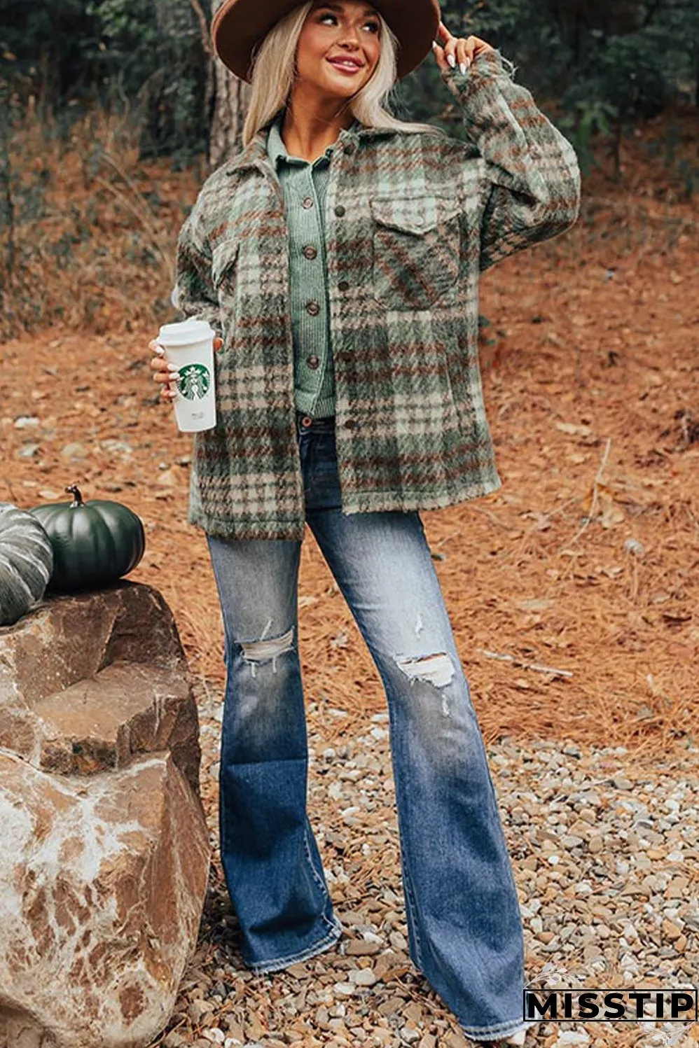 Plus Size Soft Plaid Button Down Jacket