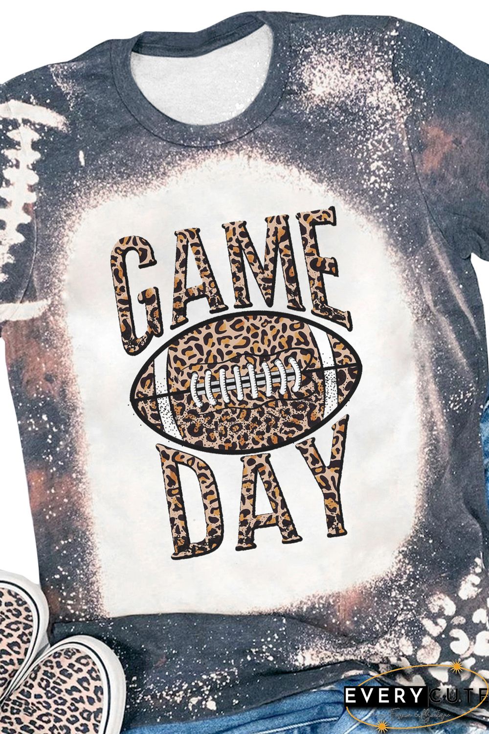 Multicolor GAME DAY Leopard Football Graphic Print Crew Neck T Shirt