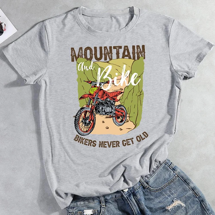 Mountain and bike bikers never get old Round Neck T-shirt-0025868-Annaletters