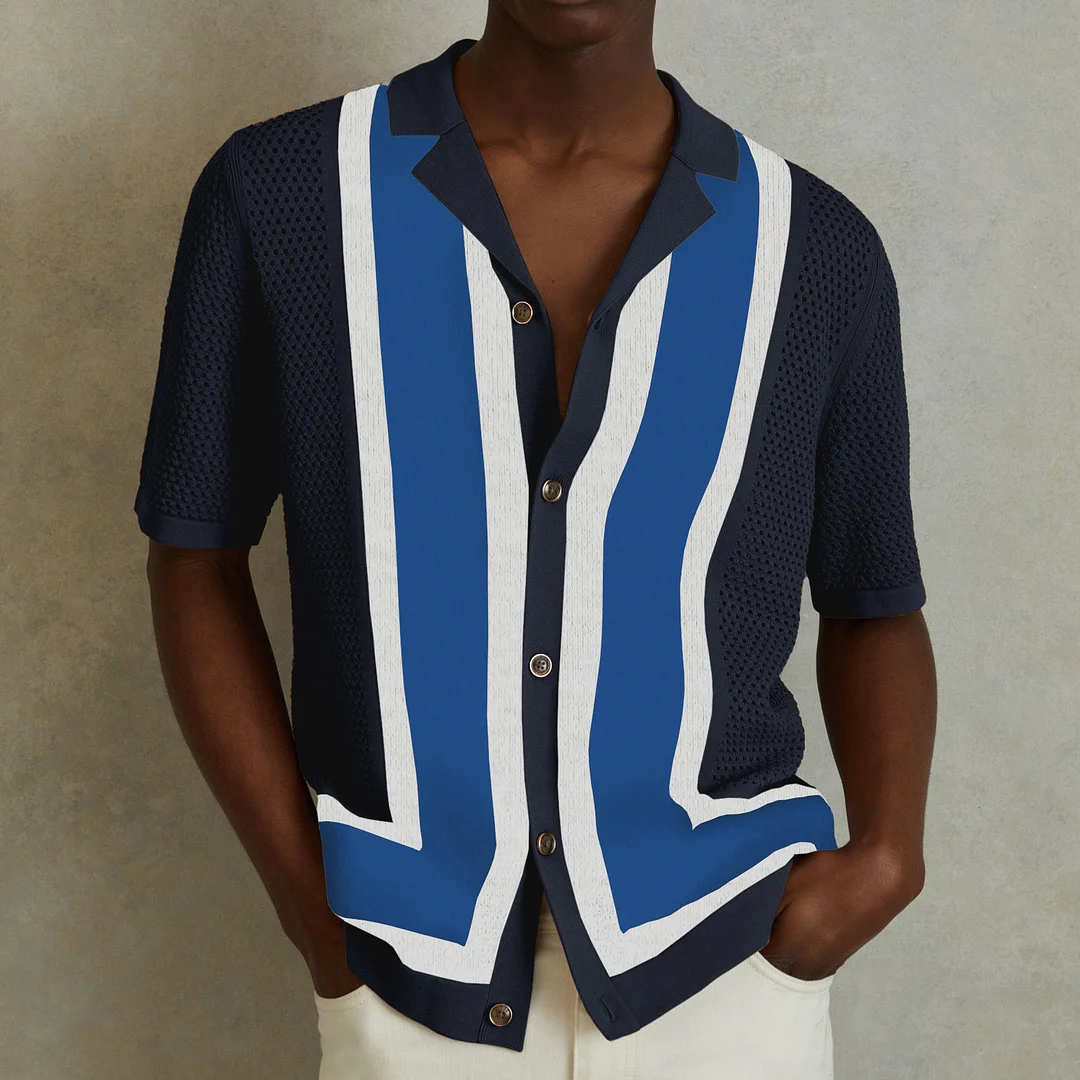Uveng Uveng Men's Summer New Striped Colleal Colleal Knitted T-Shirt Clip Short Sleeves Hollow Polo Shirt SY0128