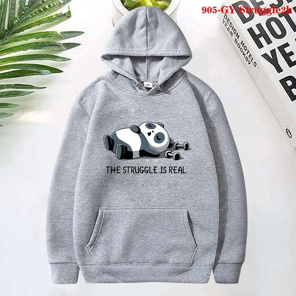 Cute Panda The Struggle Is Real Printed Hoodie For Women Winter Autumn Casual Hooded Sweatshirts Plus Size