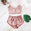 Femme 2 Pi&egrave;ces Set Pyjama Moulant en Velours 