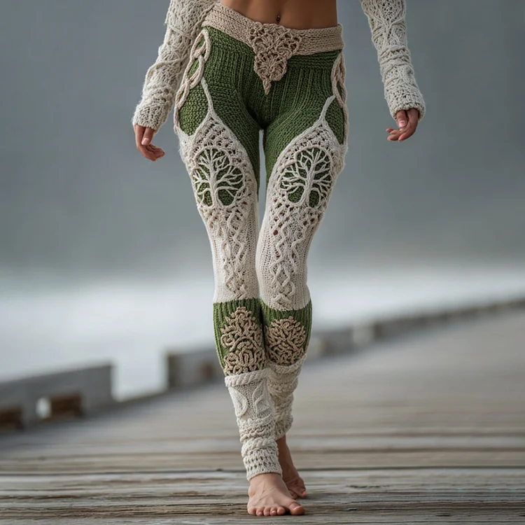 Women's Vintage Viking Tree Of Life Cozy Knit Leggings