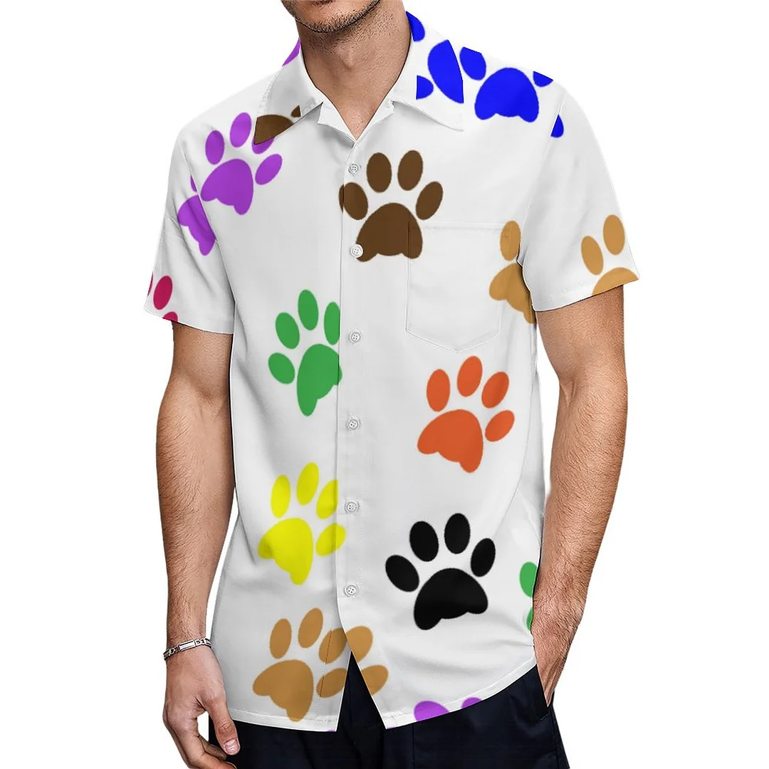 Short Sleeve Rianbow Color Dog Paw Lover Gift Hawaiian Shirt Mens Button Down Plus Size Tropical Hawaii Beach Shirts
