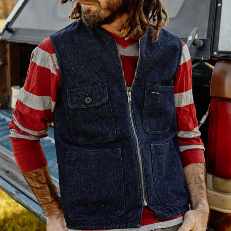 Vintage zipper V-neck Chore Vest