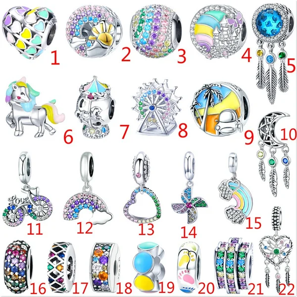 NEW Fashion Jewelry Making 925 Sterling Silver Rainbow bicycle unicorn Butterfly Arrow Heart Pendants for Necklace European charms Silver beads for bracelet DIY Christmas