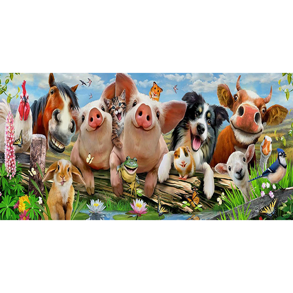 Pig, Dog, Cow And Horse Family-Paint by Numbers-80x40cm