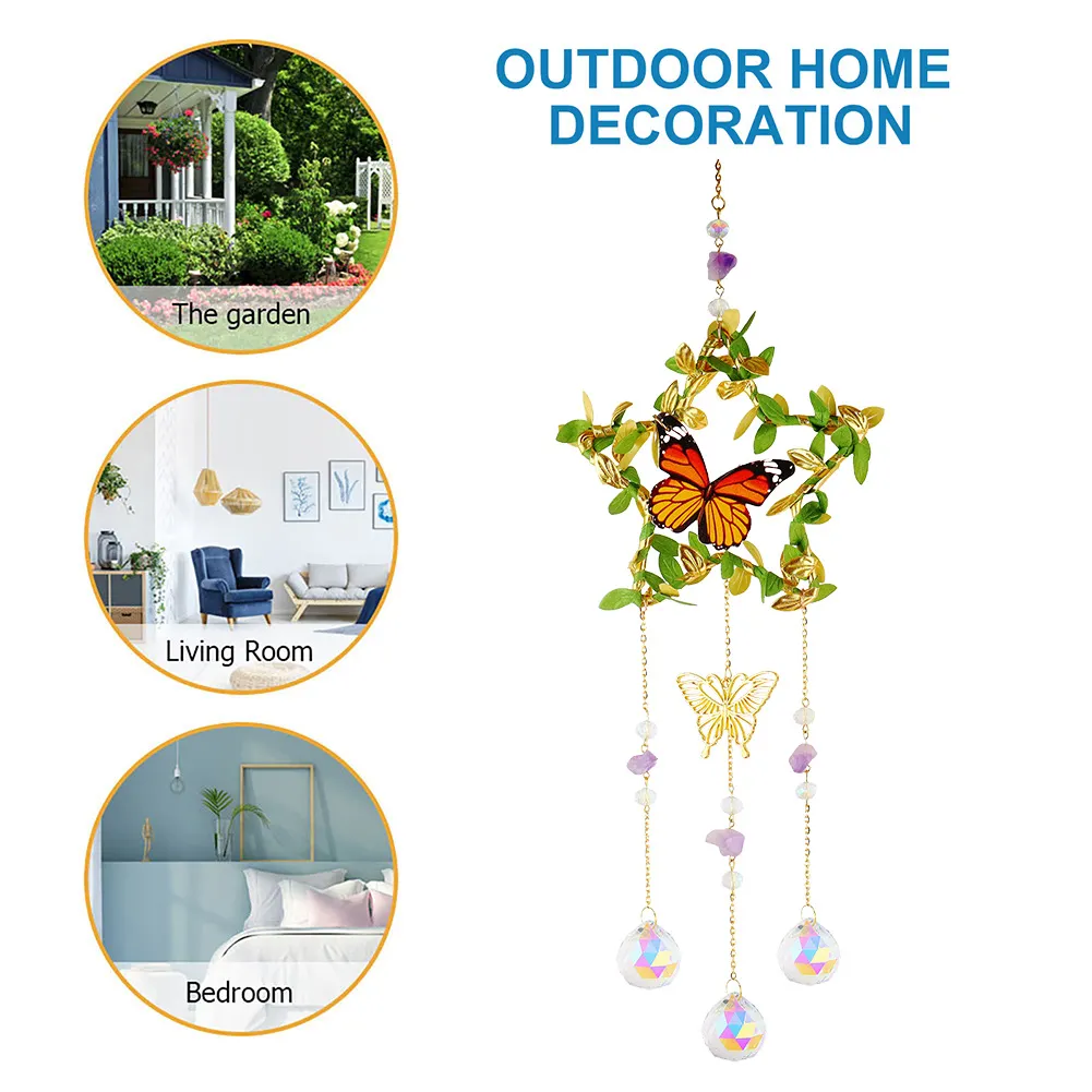 Crystal Wind Chime Prism Catchers Ornament Home Room Garden Decor (Star)