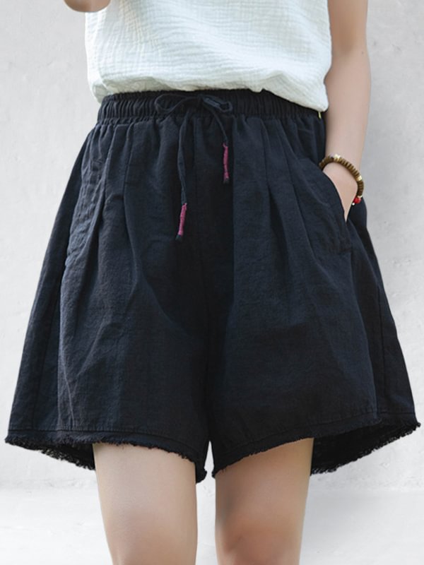 Linen Cotton Blend Frayed Shorts