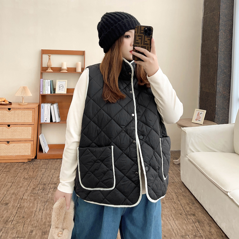 Elegant Vintage Two-Tone Quilted Vest - Cozy Plus-Size Cotton Outerwear