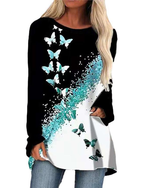 Women's Scoop Neck Long Sleeve Printed Tops