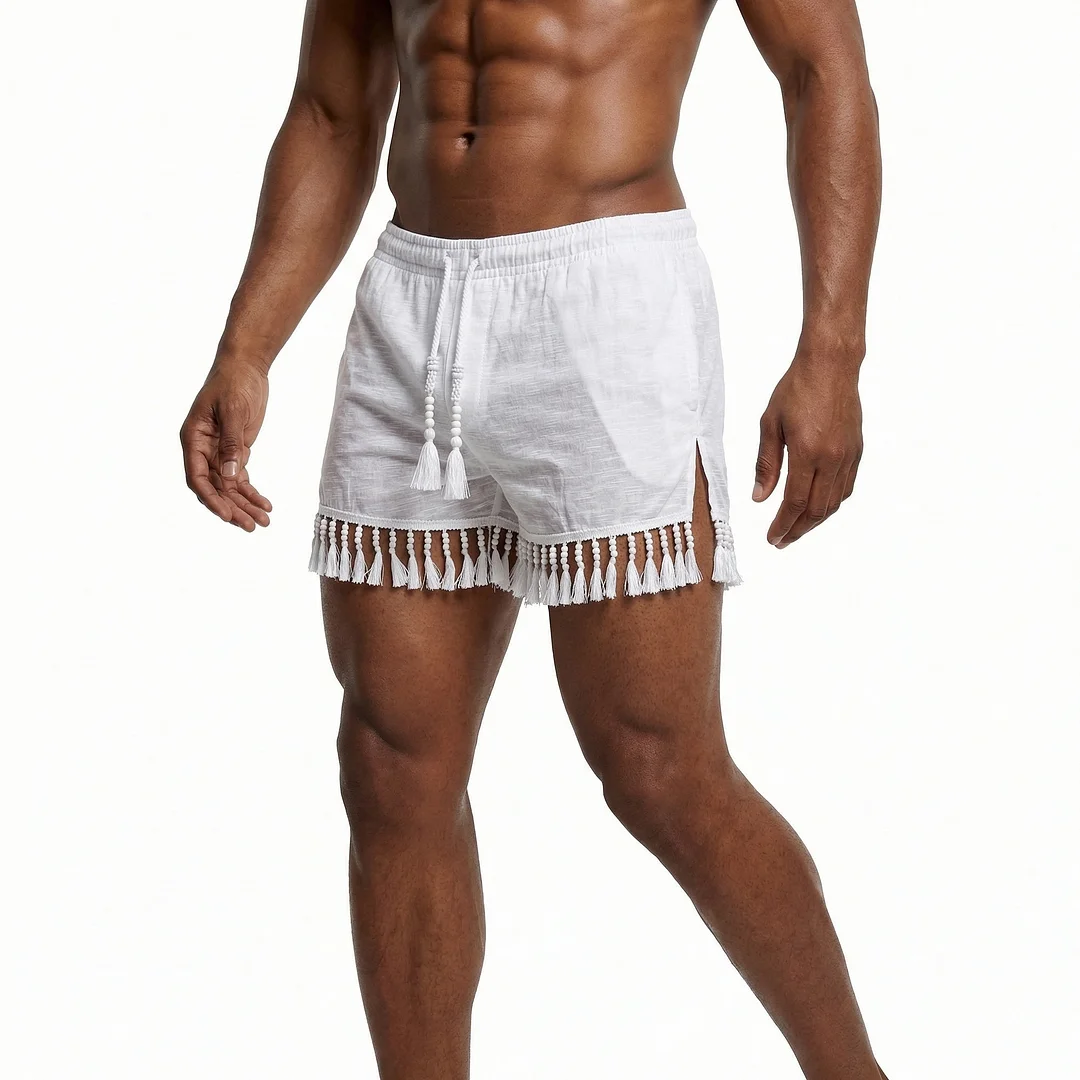 Men's Basic Casual Shorts, Tassel Patchwork Shorts-INSPIREUSE