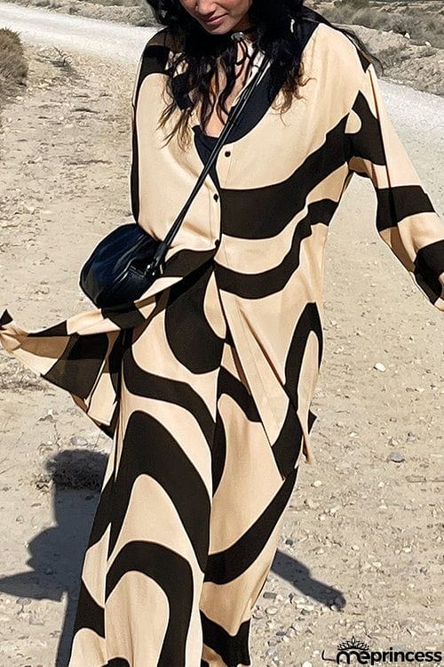 Geometry Print Loose Shirt Pants Set