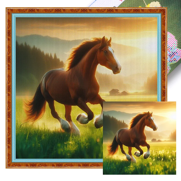 Horses On The Grass (40*40cm) 11CT Stamped Cross Stitch gbfke
