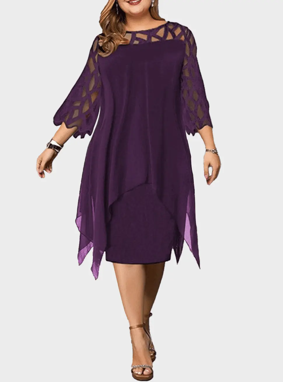  thdmladies Lace Chiffon Long Sleeve Dress thedmladies