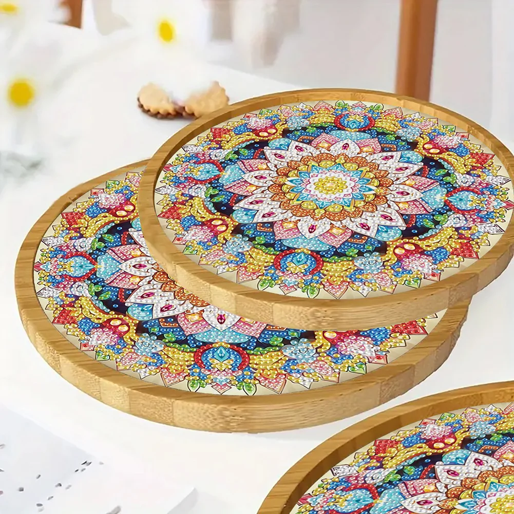 DIY Diamond Painting Kit Round Wooden Tray Diamond Painting Tray (Mandala B)