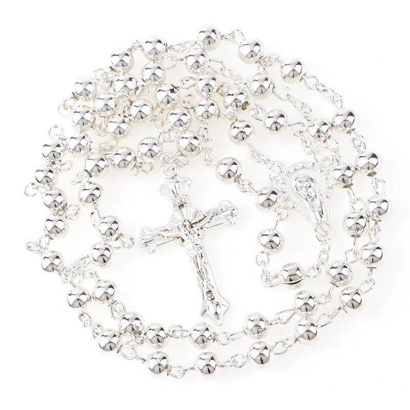 6mm Golden & Sliver Iron Beads Rosary Necklace-VESSFUL