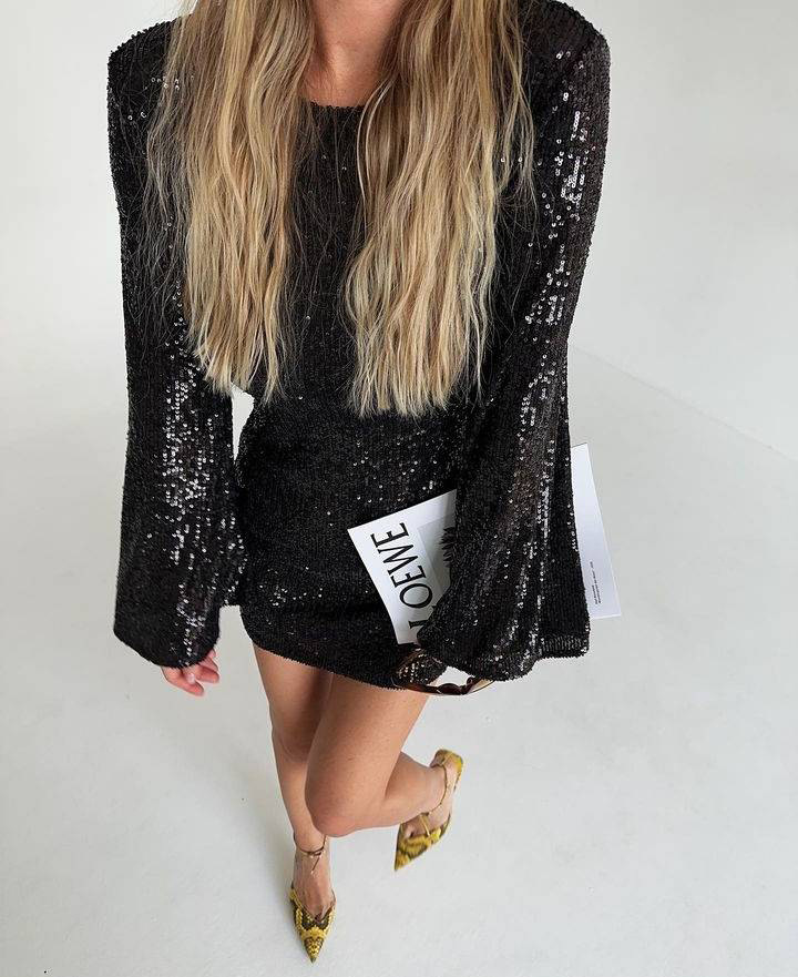 Ootddress Sequin Fashion Autumn Mini Dress Female Glitter See-Through Long Sleeve Elegant Club Party Dress Sparkle Ladies Dress 2025