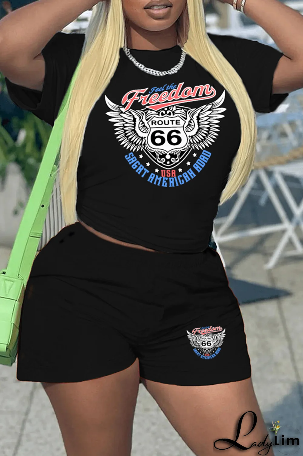 Orange Casual Print Patchwork O Neck Plus Size Two Pieces