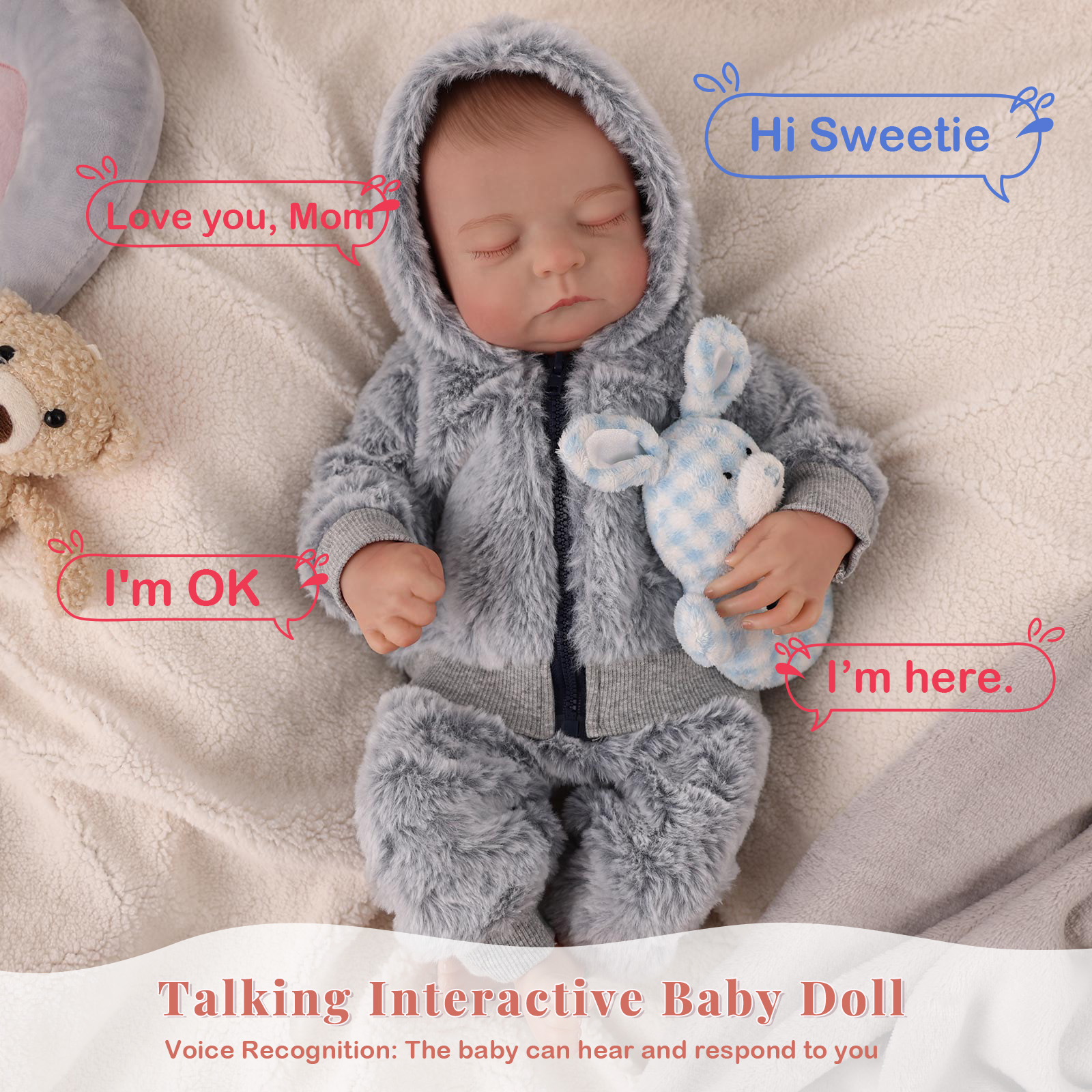 [Ships Within 24 Hours] Babeside Sleeping Reborn Baby Noah 20'' Little Infant Boy Best Gift for Kids Sleeping Charming Boy-Talking + Heartbeat Coos and Breath