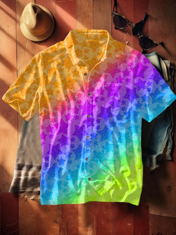 Men's Abstract Art Gradient Rainbow Print Short Sleeve Shirt