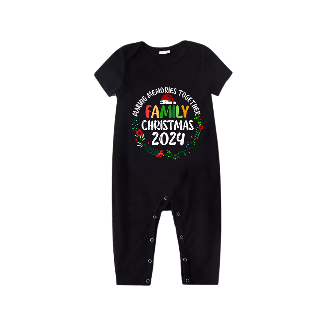 "Family Christmas 2024 Making Memories Together" Pattern Ⅱ- Black Short Sleeve with Red & Black Plaid Pant Family Matching Pajamas