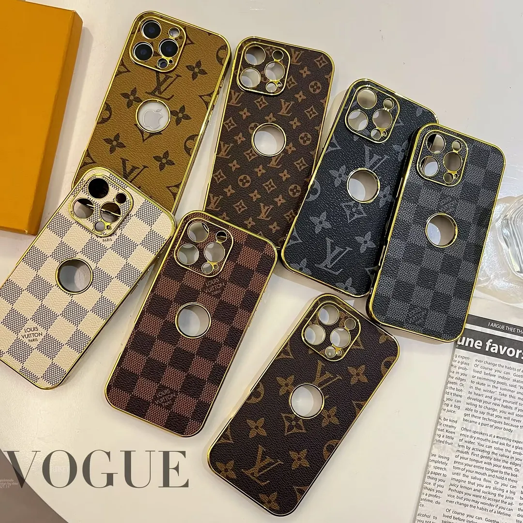 LV Electroplated Leather Monogram Canvas Checkerboard Apple iPhone Case