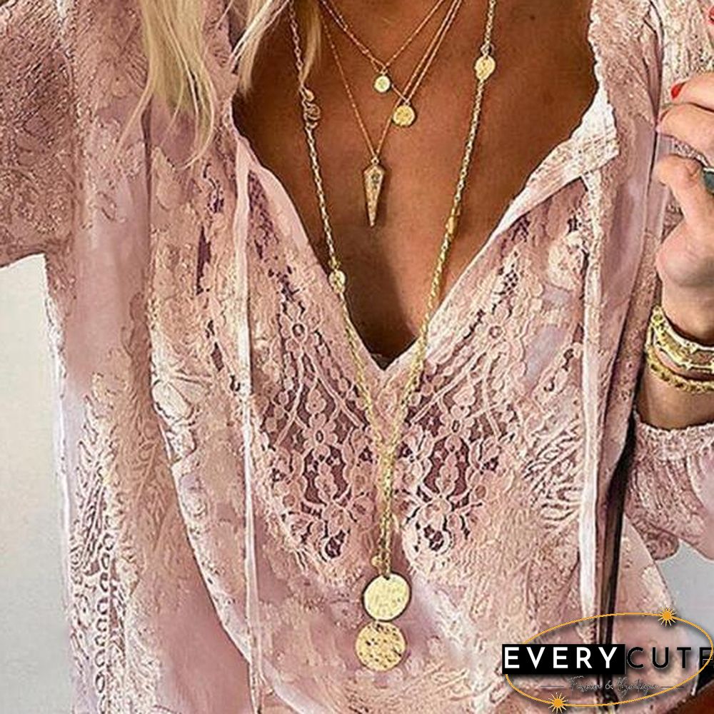 V Neck Lace Pullover Top