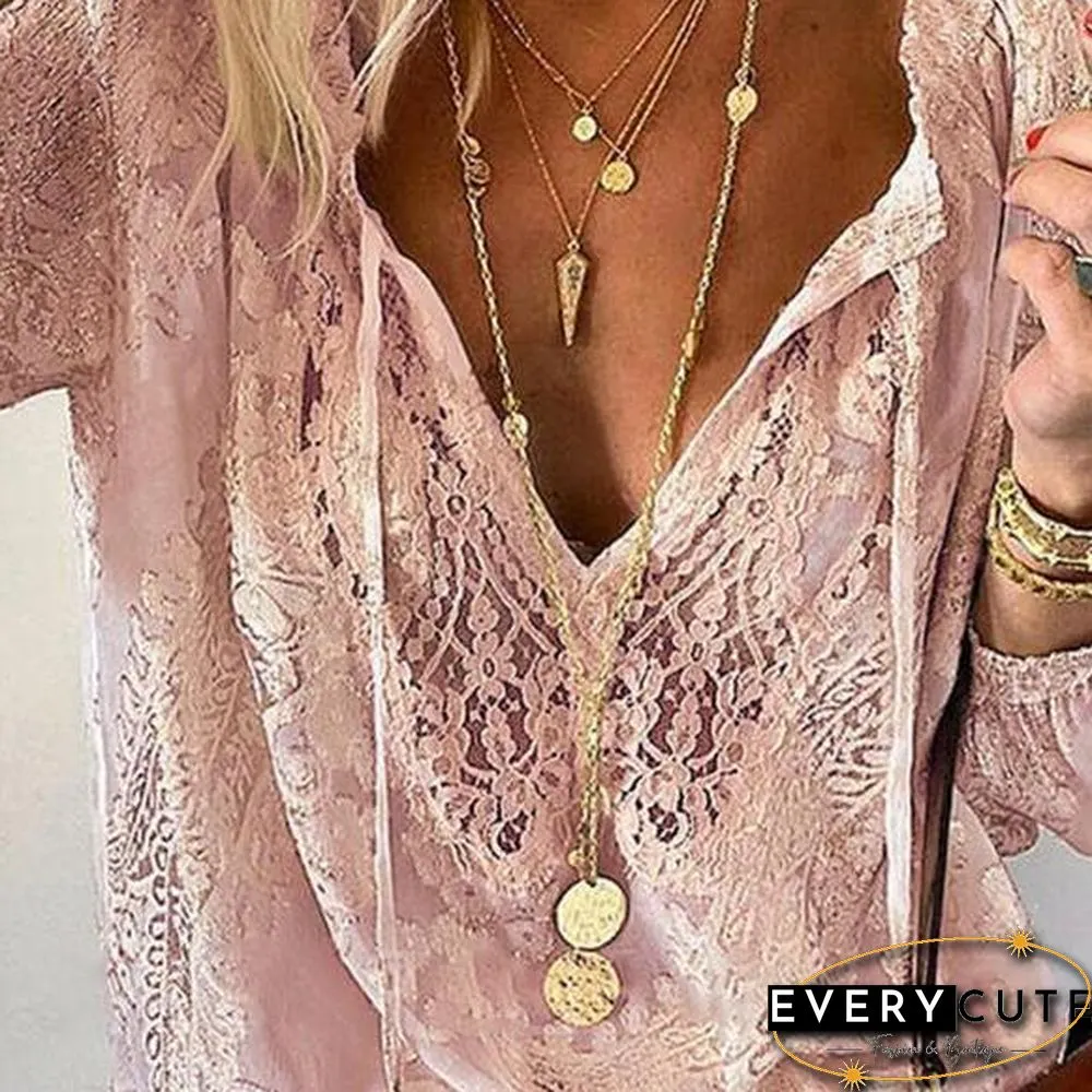 V Neck Lace Pullover Top