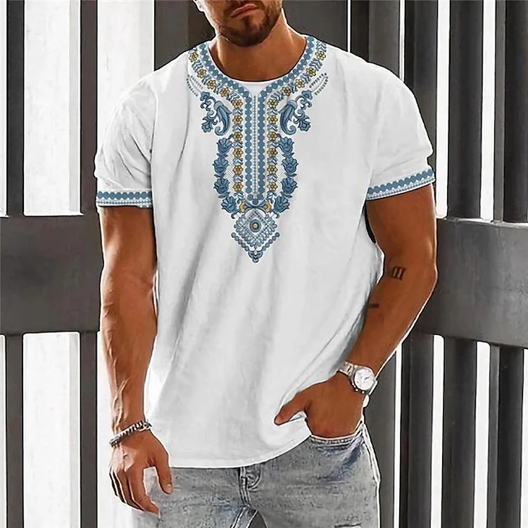 Men's Retro Print Casual Loose Printed Short Sleeve T-Shirt 87357758X