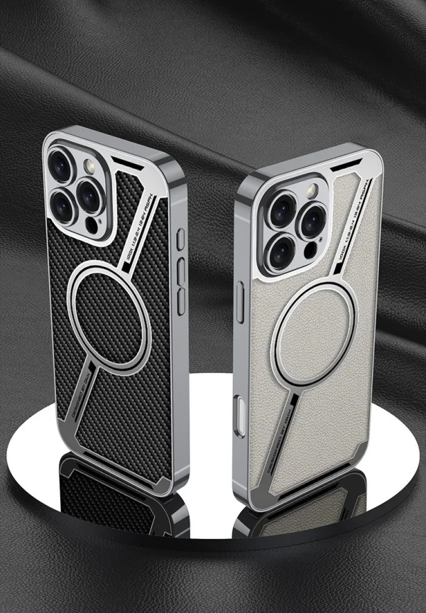 Electroplating Plain Leather Z-shaped Wireless Charging IPhone 16 Anti-fall Leather Case