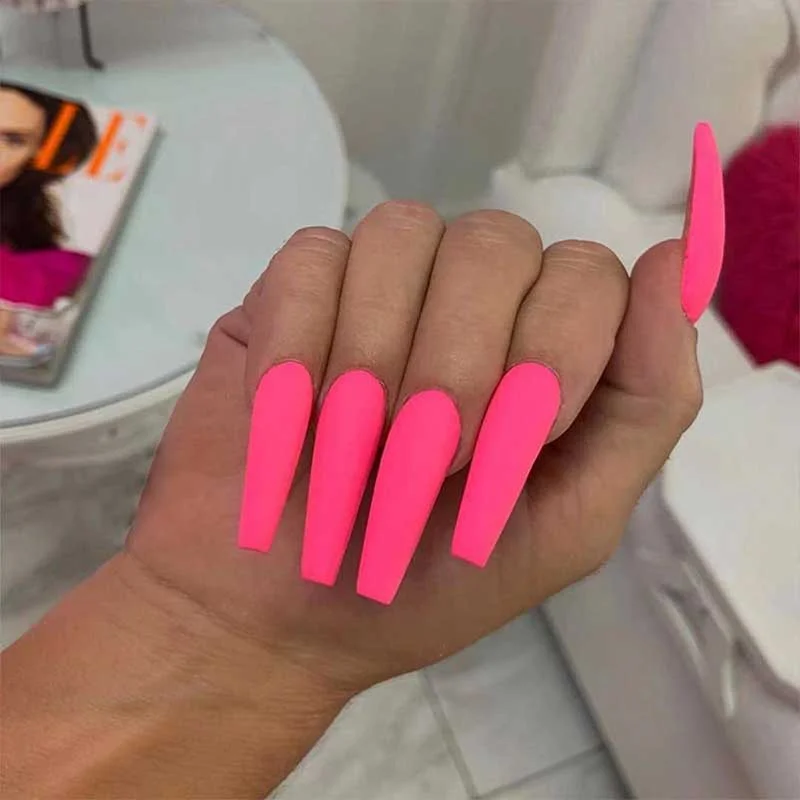 24pcs/box Solid color Long False nails with glue for women matte Ballet style artificial press on nail tips Manicure patch-Nail Inspo